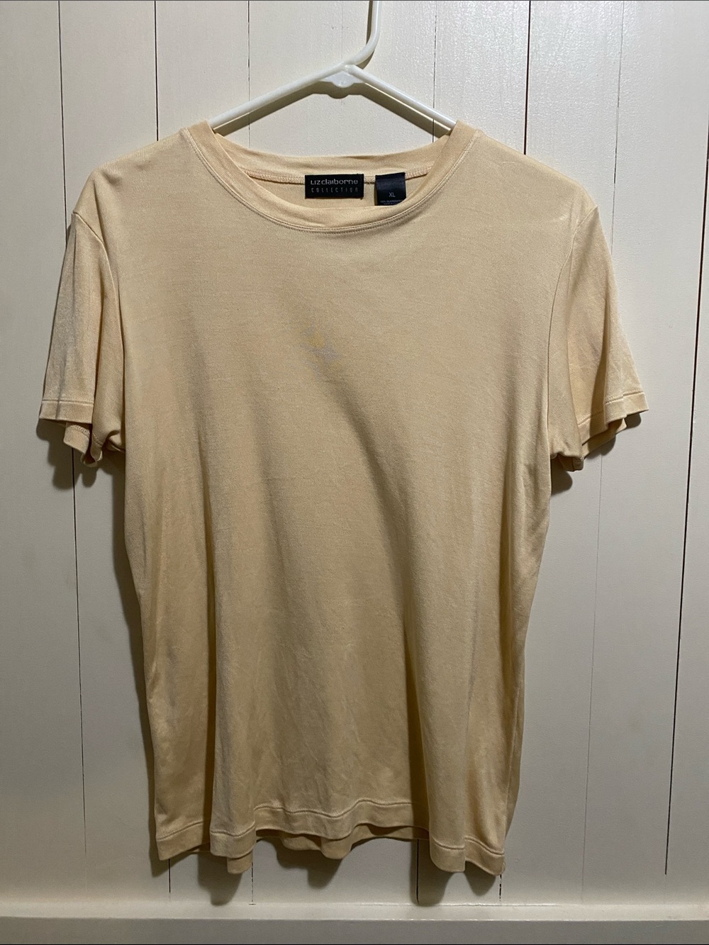 Vintage Liz Claiborne Collection Cream Crewneck Tee Shirt XL Minimalist womens